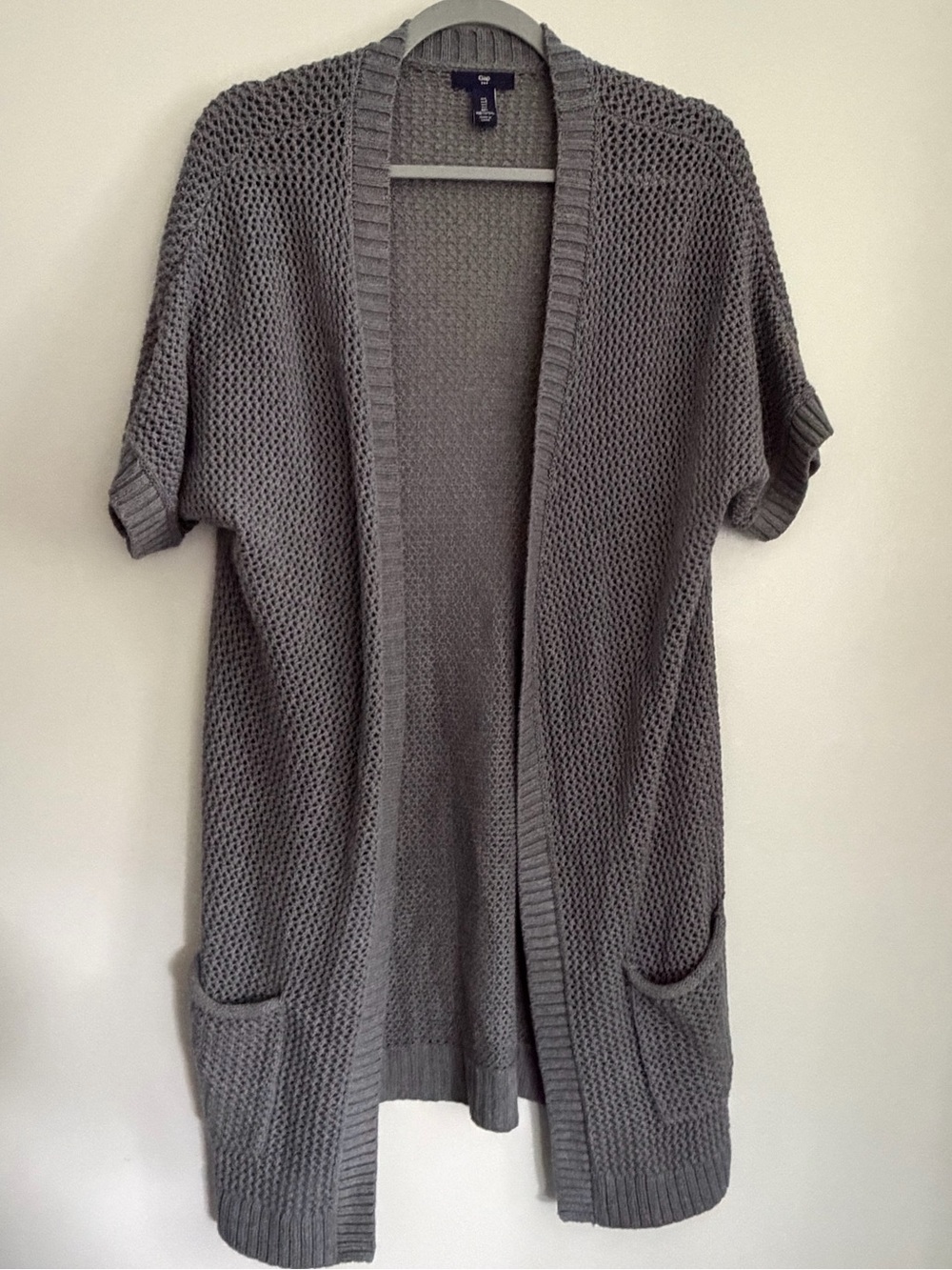 GAP Long Cotton Blend Short Sleeve Open Cardigan Sweater Women's Size Large Gray